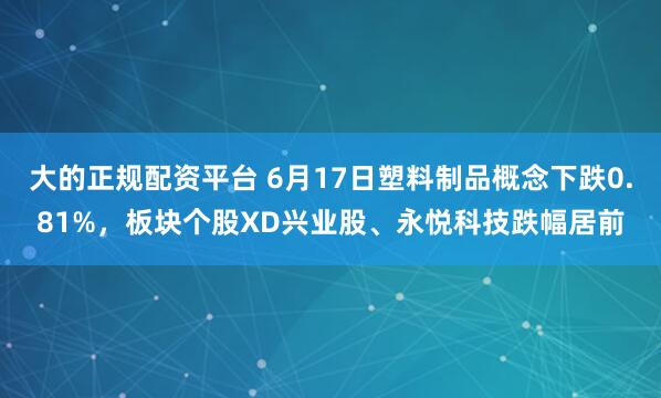 大的正规配资平台 6月17日塑料制品概念下跌0.81%，板块个股XD兴业股、永悦科技跌幅居前